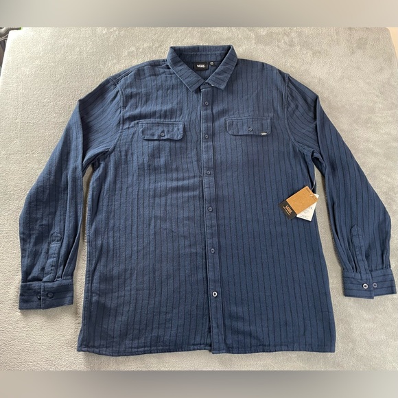 VANS Flannel Shirt Men’s XXL Blue Striped Long Sleeve Button Up New With Tags - Picture 1 of 11